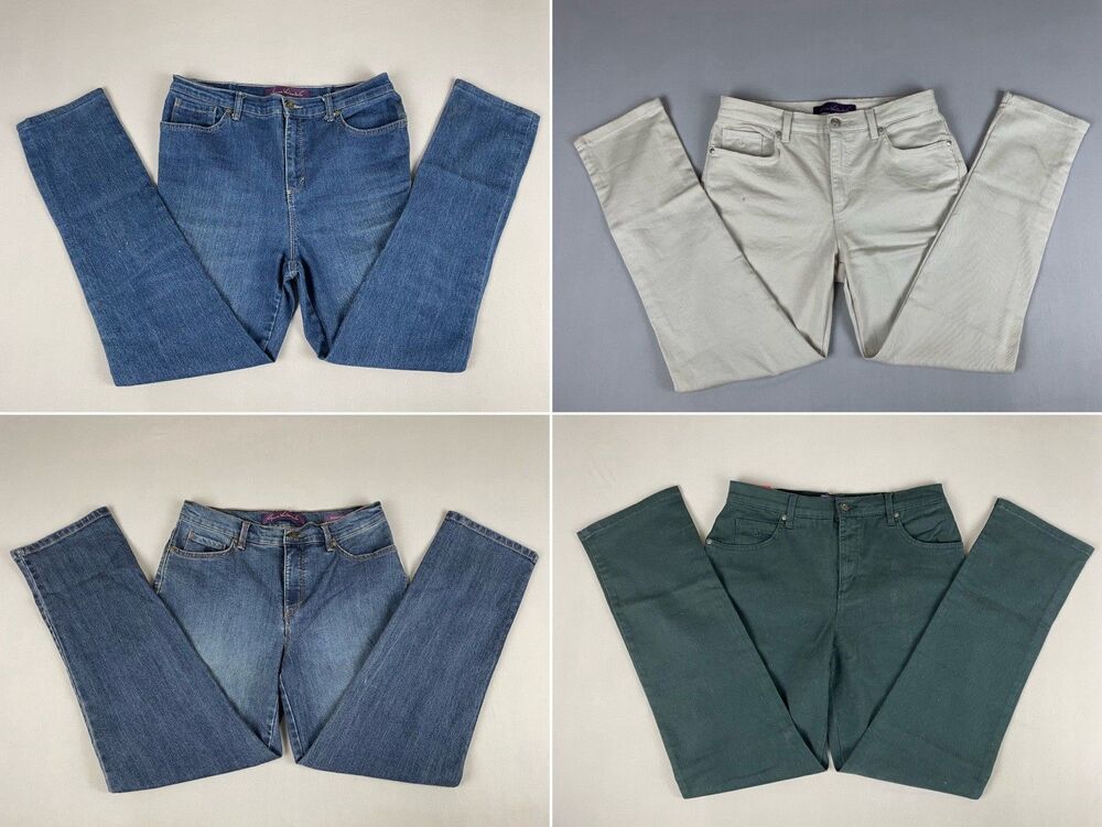 Gloria Vanderbilt Amanda Jeans Women’s 8 Green Beige Blue Lot 4 Comfort Stretch